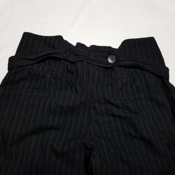 Max Azria Black Striped Wool Blend Pleated Tie Front Capri Pants - Picture 3 of 6